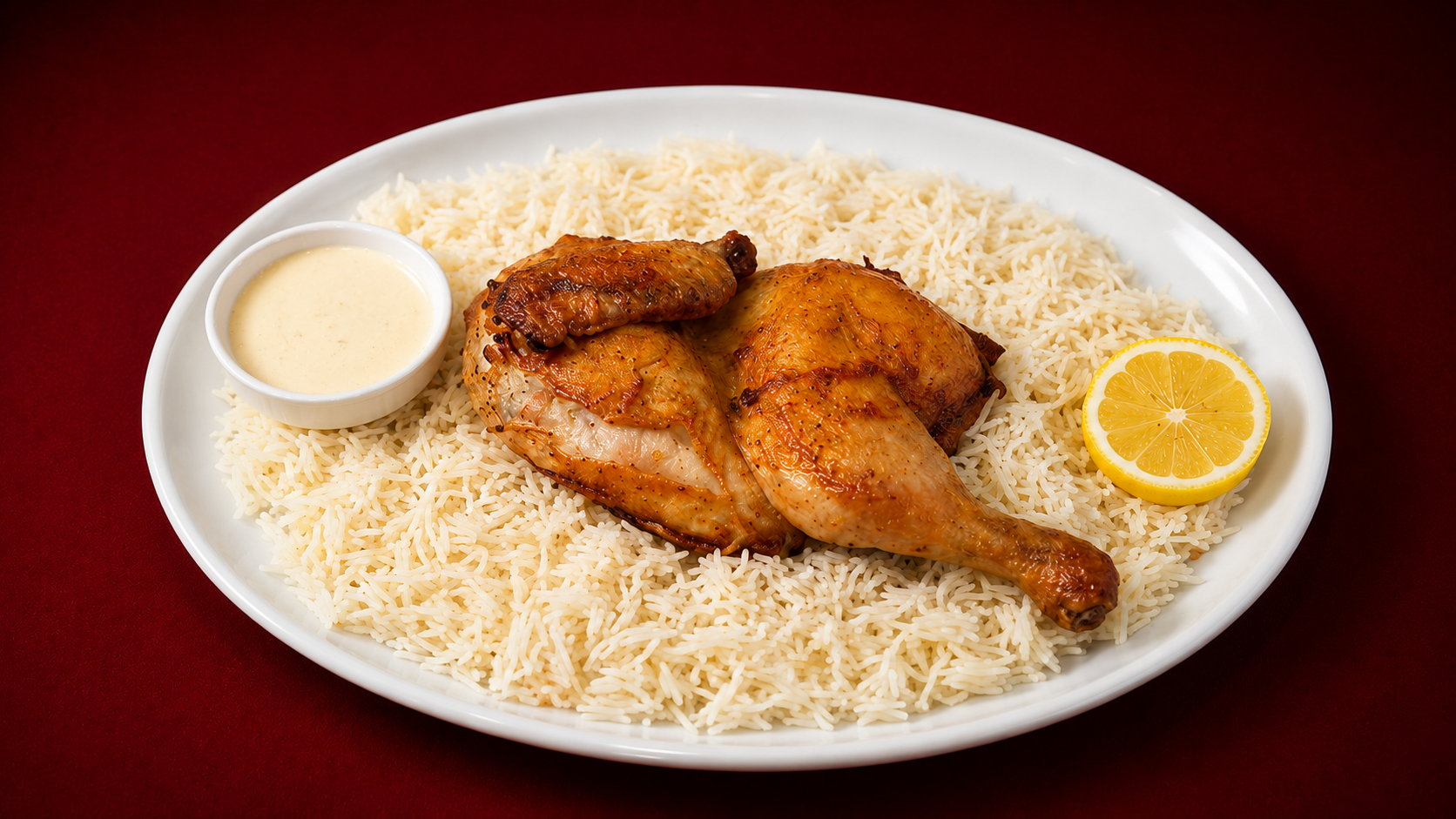 Half chicken platter over rice